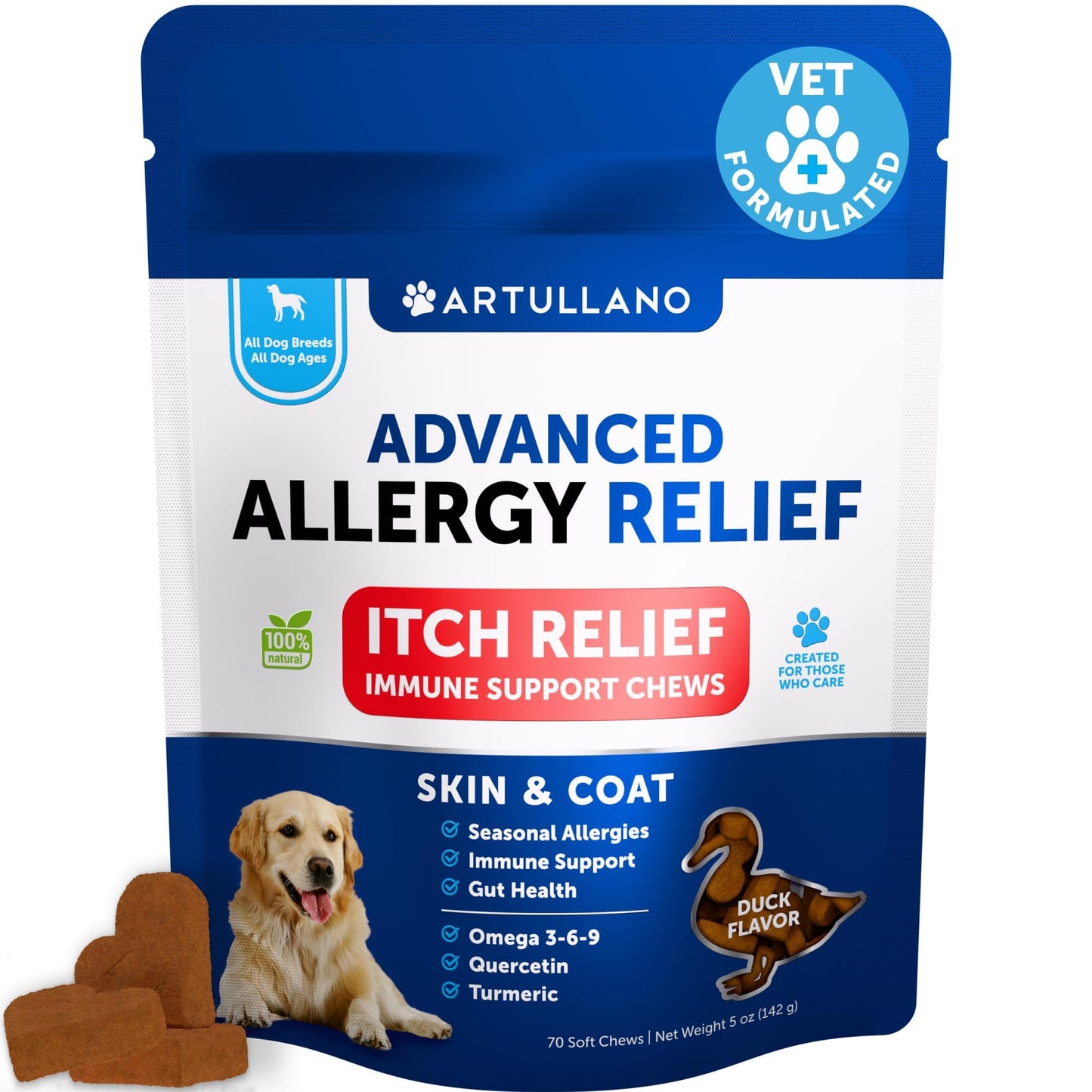Dog Allergy Relief Chews - Itching Skin Relief for Dogs - Fish Oil - Omega 3 - Seasonal Allergies Pills - Skin & Coat, Anti Itch,Hot Spots Treatment - Canine Immune Health Supplement - 120 Soft Treats