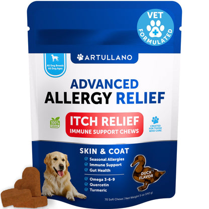 Dog Allergy Relief Chews - Itching Skin Relief for Dogs - Fish Oil - Omega 3 - Seasonal Allergies Pills - Skin & Coat, Anti Itch,Hot Spots Treatment - Canine Immune Health Supplement - 120 Soft Treats