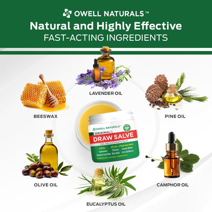 OWELL NATURALS Drawing Salve Ointment for Boil & Cyst Removal, Deep Ingrown Hair, Splinter Remover, Bug Spider Bites, Bee Sting, Mosquito Itching, Poison Ivy