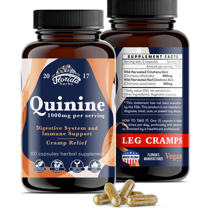 Leg Cramps Support Organic Pills - 1000 mg - Quinine Tablets for Cramp Defense