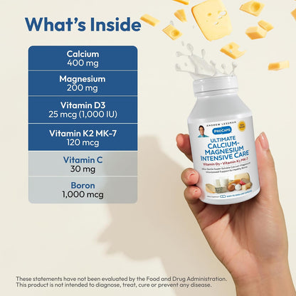 ANDREW LESSMAN Ultimate Calcium-Magnesium Intensive Care with Vitamin D3 & K2 MK7-120 mcg - 180 Capsules – Bone and Skeleton Health Essentials. Gentle, Easy to Swallow, Super Soluble. No Additives