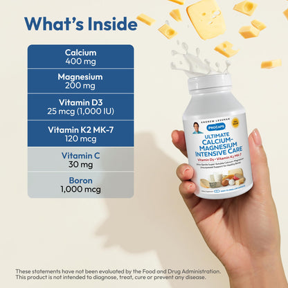 ANDREW LESSMAN Ultimate Calcium-Magnesium Intensive Care with Vitamin D3 & K2 MK7-120 mcg - 180 Capsules – Bone and Skeleton Health Essentials. Gentle, Easy to Swallow, Super Soluble. No Additives