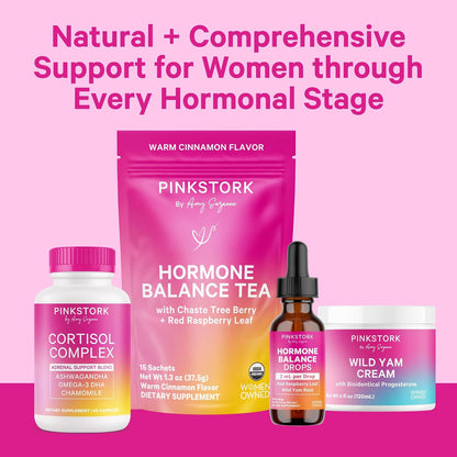 Pink Stork Hormone Balance Drops for Women - 2oz, 30 Servings | Supports Hormonal Health, PMS, Perimenopause & Mood, with Red Raspberry Leaf & Wild Yam - Liquid Supplement - Vegan
