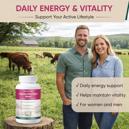 MORNING RISE Regeneratively Raised Beef Organs Capsules, Grass Fed & Pasture Raised, Gluten-Free, Non-GMO, 90 Count