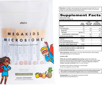 Plexus MegaKids Microbiome® 30 Single Serve Packets | 50mg vegetarian DHA, choline, lutein & prebiotic fiber — suitable for kids 2+