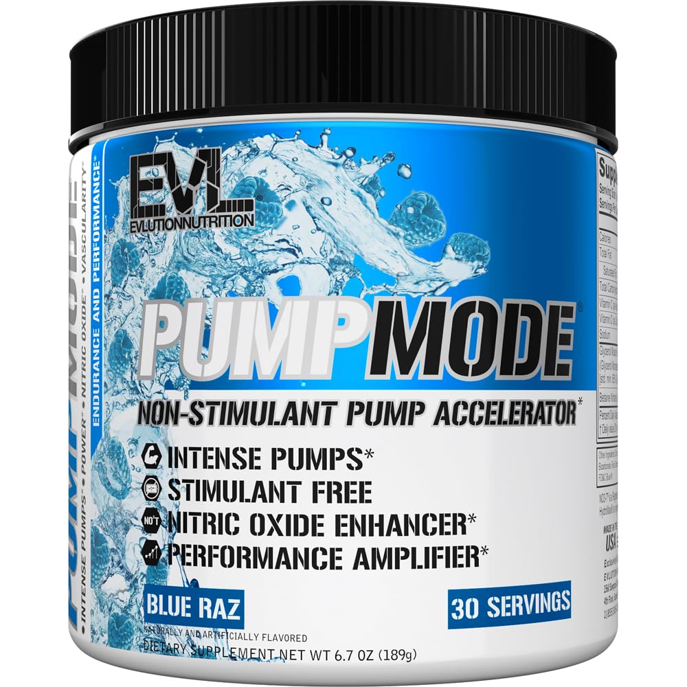 EVL PumpMode Nitric Oxide Supplement - Nitric Oxide Booster Pump Pre Workout Powder with Glycerol and Betaine for Muscle Recovery Growth and Endurance - Stim Free Pre Workout Drink (Unflavored)
