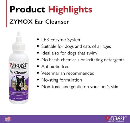 Zymox Ear Cleanser Solution for Dogs and Cats, 4oz
