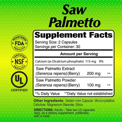 ALFA VITAMINS Saw Palmetto, Natural Supplement with Palmetto Extract & Berry Powder Blend, Supports Prostate & Urinary Health, Provides Vitamin Support for Hair Growth & Well-Being, 60 Capsules