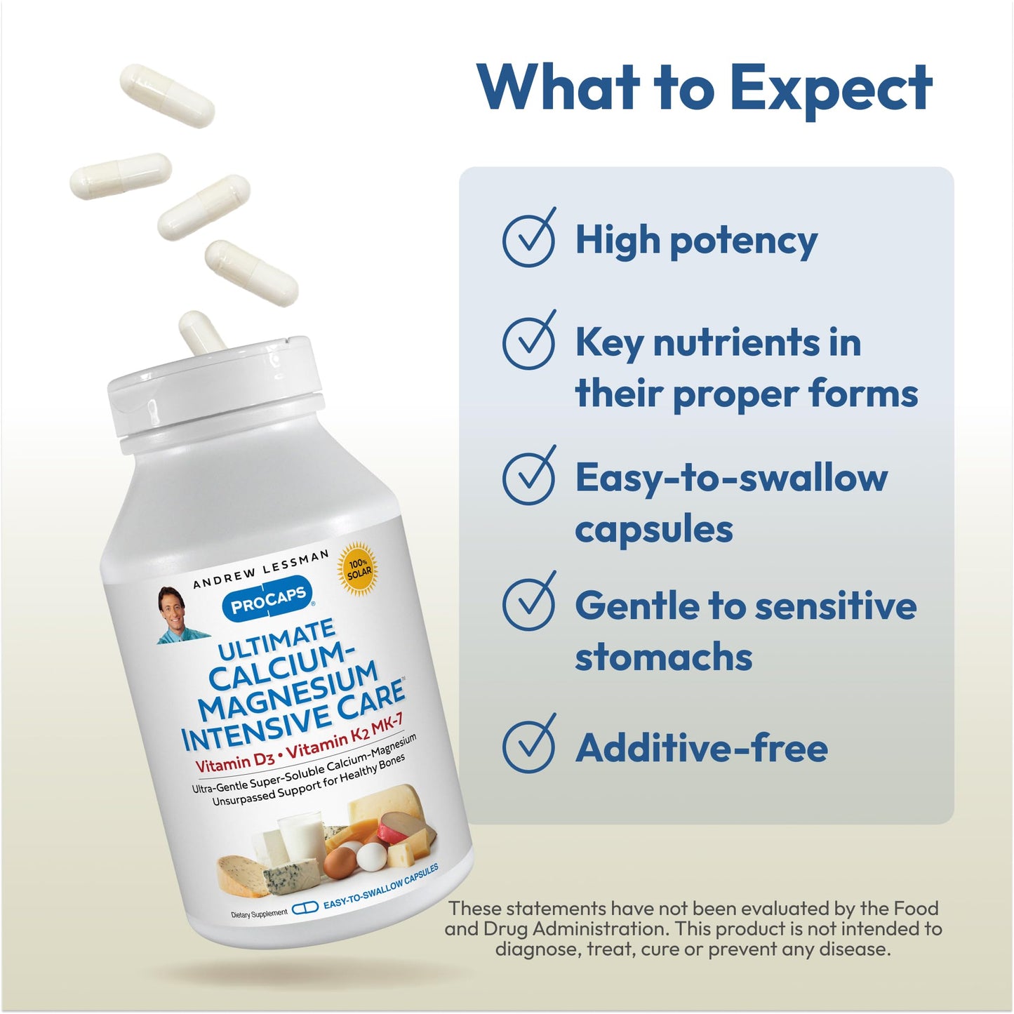 ANDREW LESSMAN Ultimate Calcium-Magnesium Intensive Care with Vitamin D3 & K2 MK7-120 mcg - 180 Capsules – Bone and Skeleton Health Essentials. Gentle, Easy to Swallow, Super Soluble. No Additives