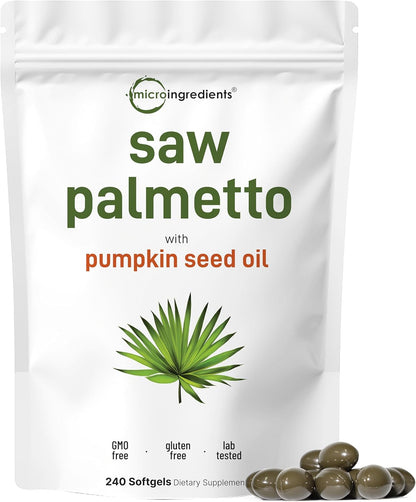 Micro Ingredients Saw Palmetto with Pumpkin Seed Oil for Men, 240 Softgels| Cold-Pressed Extract | Virgin Oil Formula | Rich in Essential Fatty Acids & Phytosterols | Non-GMO, Gluten & Soy Free
