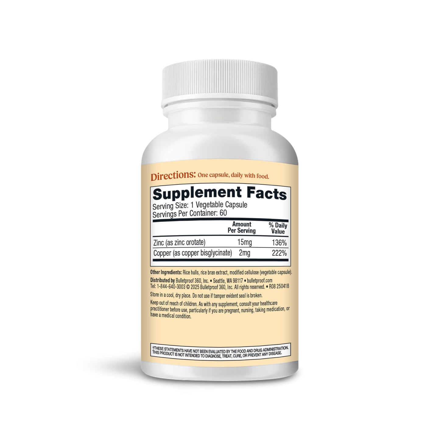 Bulletproof Zinc with Copper Capsules, 60 Count, Minerals and Antioxidant Supplement for Immunity and Mood