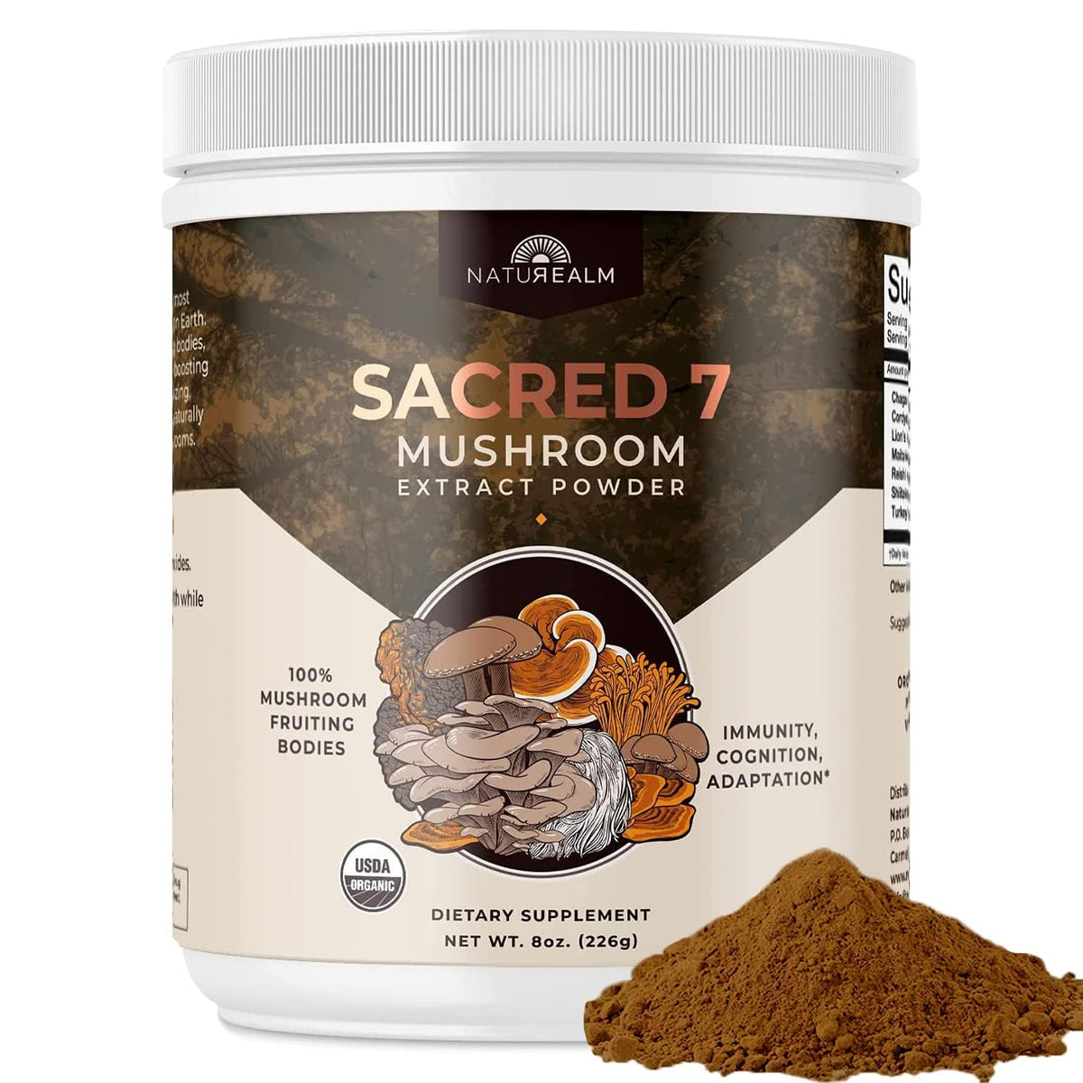 Naturealm Sacred 7 Mushroom Extract Powder - USDA Organic - Lion's Mane, Reishi