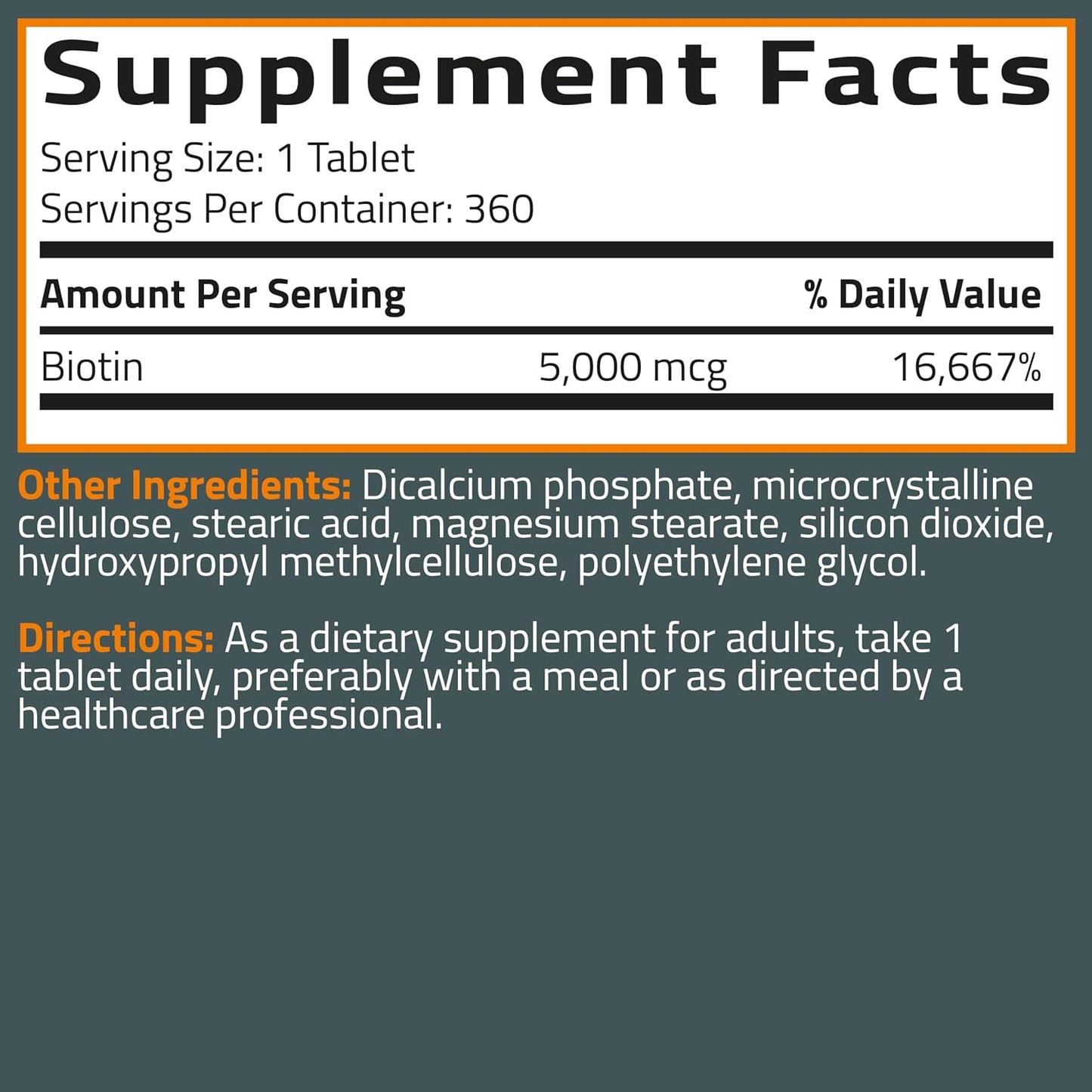 Bronson Biotin 5,000mcg Hair Skin and Nails Vitamins, 360 Tablets | Vegetarian Beauty Support, Non-GMO, Gluten-Free, Soy-Free, Supports Healthy Hair, Skin and Nails