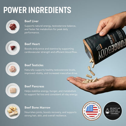 Forgebody Beef Liver & Organ Complex, Grass-Fed 5-Organ Supplement, 1 Month | Grass-fed beef liver, heart, bone marrow, pancreas, testicles, freeze-dried, non-GMO, ancestral nose-to-tail nutrition
