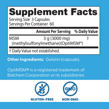 Doctor's Best MSM Supplement Capsules for Men & Women - Supports Hair, Skin, Nails, Joint Health & Mobility, 3000 mg Per Serving, Delivers Beneficial Sulfur w/ OptiMSM, Gluten Free, Non GMO - 360 Caps