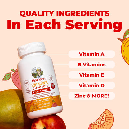 MaryRuth's Multivitamin + Hair Growth Gummies | with Lustriva® | Biotin 10000mcg | B Vitamins | Formulated for Thicker Hair, Wrinkles, Fine Lines, Skin Care | Ages 18+ | 30 Servings
