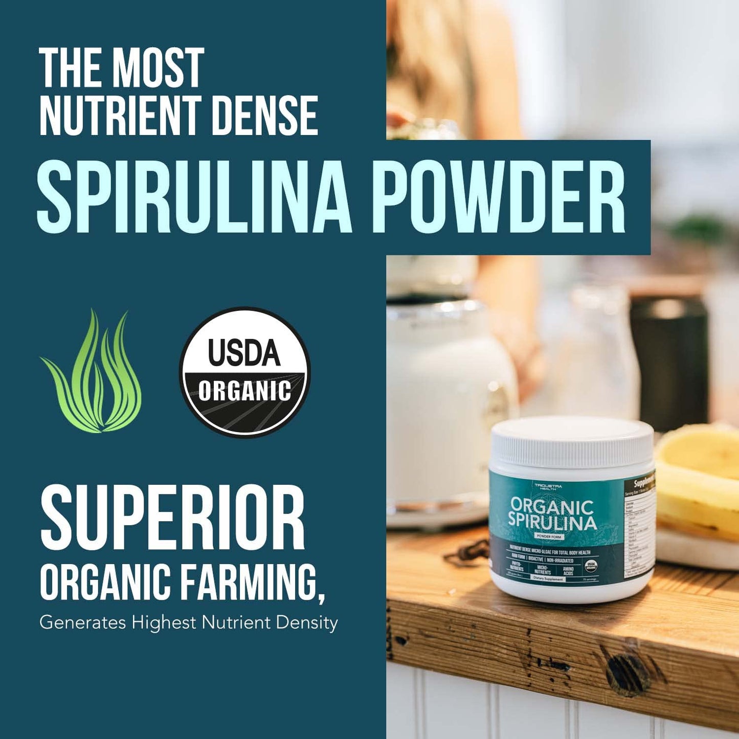 Organic Spirulina Tablets (360 Tablets) - Made with Parry® Spirulina, The Best Spirulina in the World, Highest Nutrient Density - Non-Irradiated, 3 Organic Certifications (90 Servings)