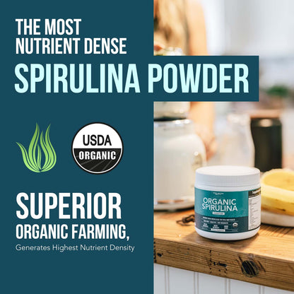 Organic Spirulina Tablets (360 Tablets) - Made with Parry® Spirulina, The Best Spirulina in the World, Highest Nutrient Density - Non-Irradiated, 3 Organic Certifications (90 Servings)