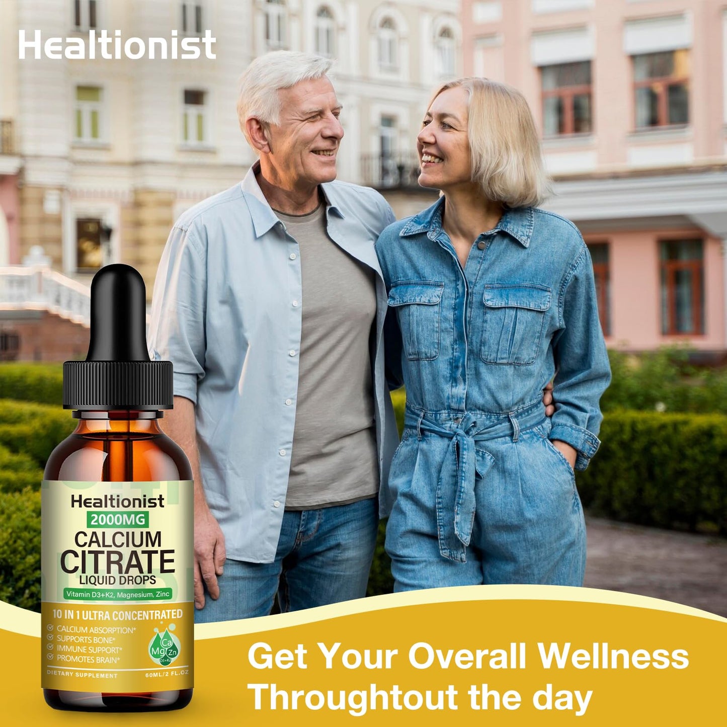 2 Packs 2000mg Calcium Citrate with Vitamin D3 K2 Supplements Liquid Drops for Women & Men, Magnesium, Zinc, High Absorption, Bone, Teeth, Muscle & Immune Support, 4 Fl oz