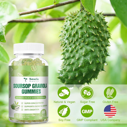 Totaria Sugar Free Soursop Oil Graviola Sea Moss Gummies - Support Digestive Sleep Skin Health, Immunity & Antioxidant - Guanabana Fruit with Sea Moss, 150mg Black Seed Oil Organic Non-GMO Vegan