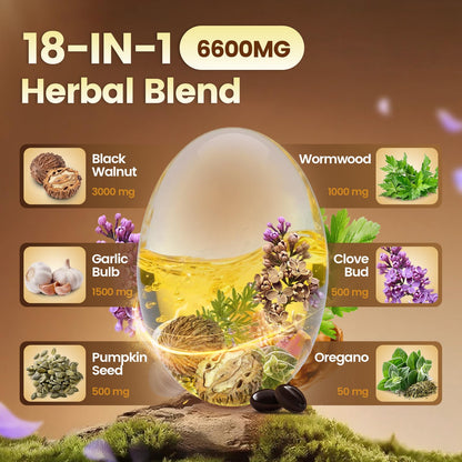 VivoNu 18-in-1 Black Walnut Wormwood, Rapid Gut Cleanse & Digestive Health with Clove, Garlic, Turmeric, Pumpkin Seed, Oregano, Berberine & More, 2 Bag