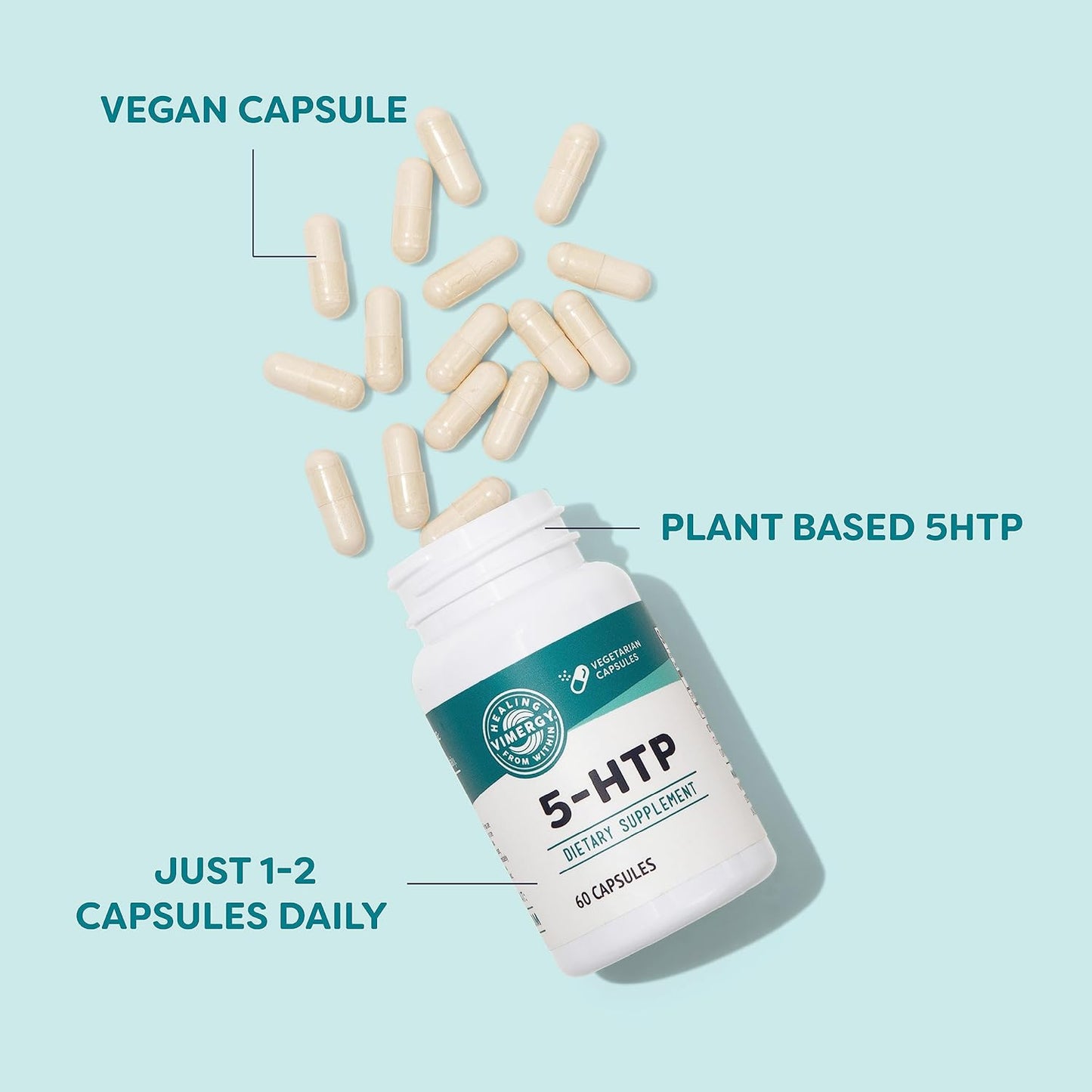 Vimergy 5-HTP, 150mg Per Serving, Vegan Capsules, 60 Servings | Promotes Healthy Mood and Sleep*, Ideal for Vital Mind and Energy, Rejuvenating formulation*, Clean Formula, Kosher