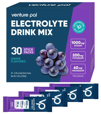 Venture Pal High Sodium Sugar-Free Electrolytes Powder Packets, 16 Sticks | Hydration Packets with Sodium, Potassium & Magnesium, Zero Calories, Keto, Vegan, and Paleo Friendly