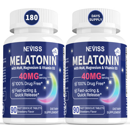 NEVISS Melatonin 50 mg for Adults - Extra Strength 9-in-1 Fast Dissolve Sublingual - High Dose with Magnesium Glycinate, Vitamin D3, Ashwagandha, Lemon Balm, Chamomile, Sugar Free,Vegan 120 Tablets