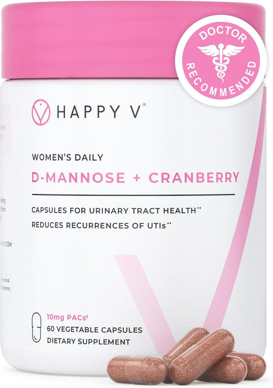 Happy v Dr. Formulated D-Mannose with Cranberry Pills for Women Cranberry for Urinary Tract infections & D Mannose Powder for UTI Infection Prevention, Bladder & Urinary Tract Health & Harmony