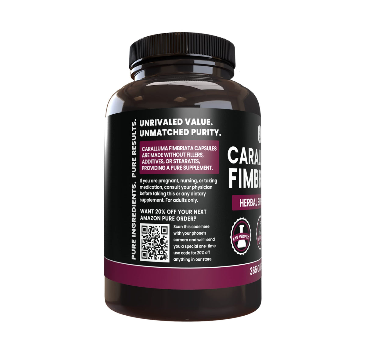 PURE ORIGINAL INGREDIENTS Caralluma Fimbriata (365 Capsules) No Magnesium Or Rice