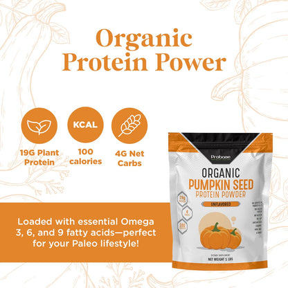 Probase Nutrition, Pumpkin Seed Protein Powder, Unsweetened Plant-Based Pumpkin Protein Powder, Ideal for Post-Activity Support, Pumpkin Powder is Rich in Omega 3, 6, 9 | 1 lb, Cold Pressed | 19 Grams Plant Based Protein, Without Artificial Sweeteners, No
