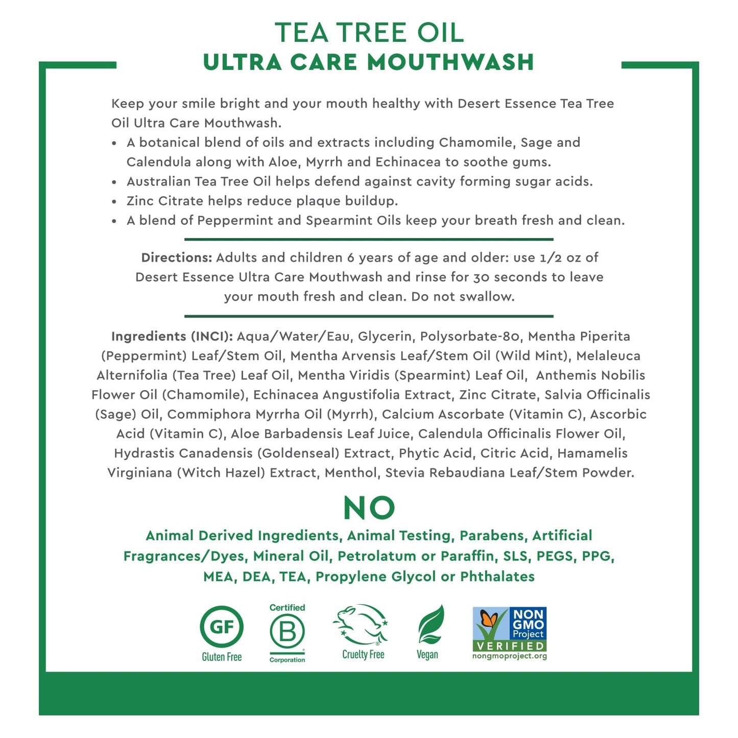 Desert Essence Natural Tea Tree Oil Ultra Care Mouthwash - Mega Mint - 16 Fl Oz - Freshens Breath - Defends Against Sugar Acids - Vitamin C - Soothes Gums - Whitening Floss - Removes Food Debris
