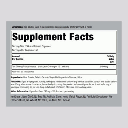 Piping Rock Tart Cherry Capsules | 100 Count | Concentrated Extract | Non-GMO, Gluten Free Supplement