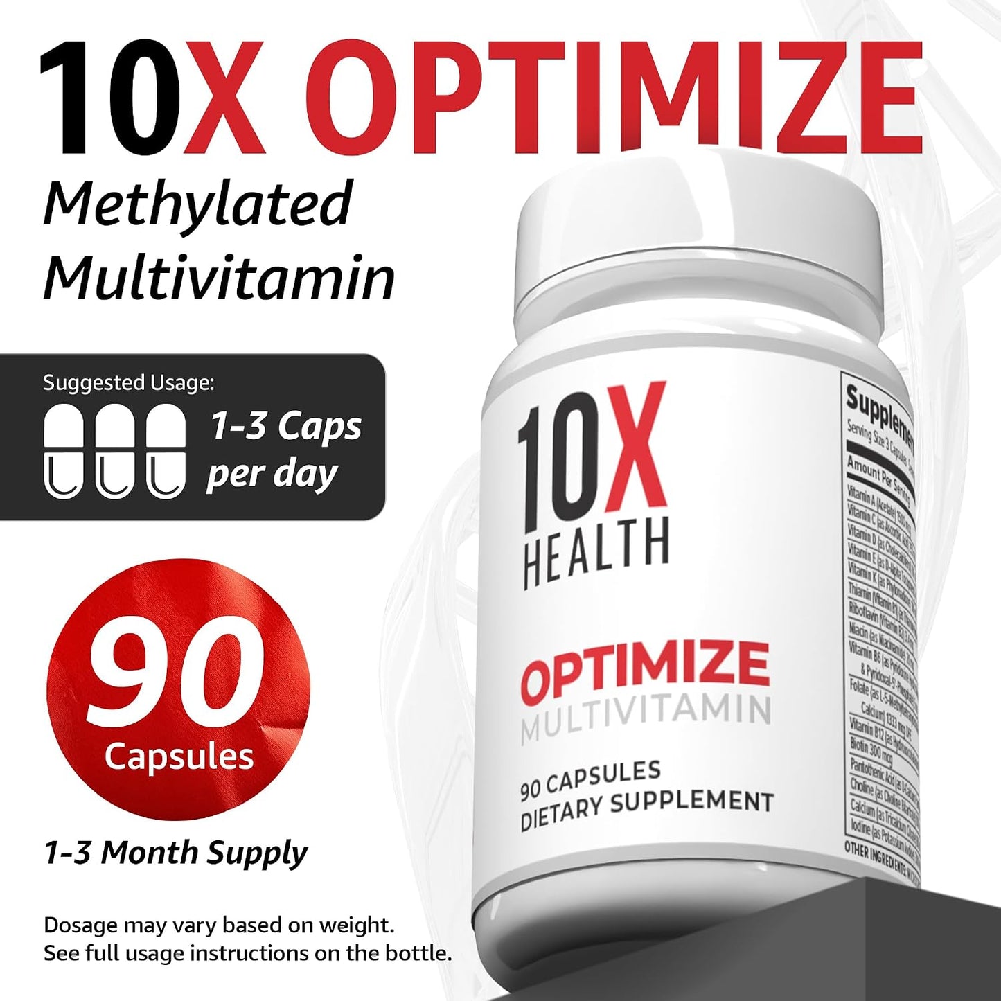 10X Health Methylated Multivitamin - 90 Capsules | Mthfr Supplement: 34-in-1 Formula, 800mcg B12, 5-MTHF & NAC, Methyl B Complex, Non-GMO