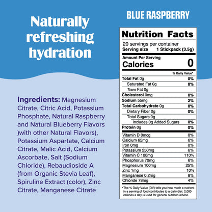 Ultima Replenisher Daily Electrolyte Drink Mix – Blue Raspberry, 20 Stickpacks – Hydration