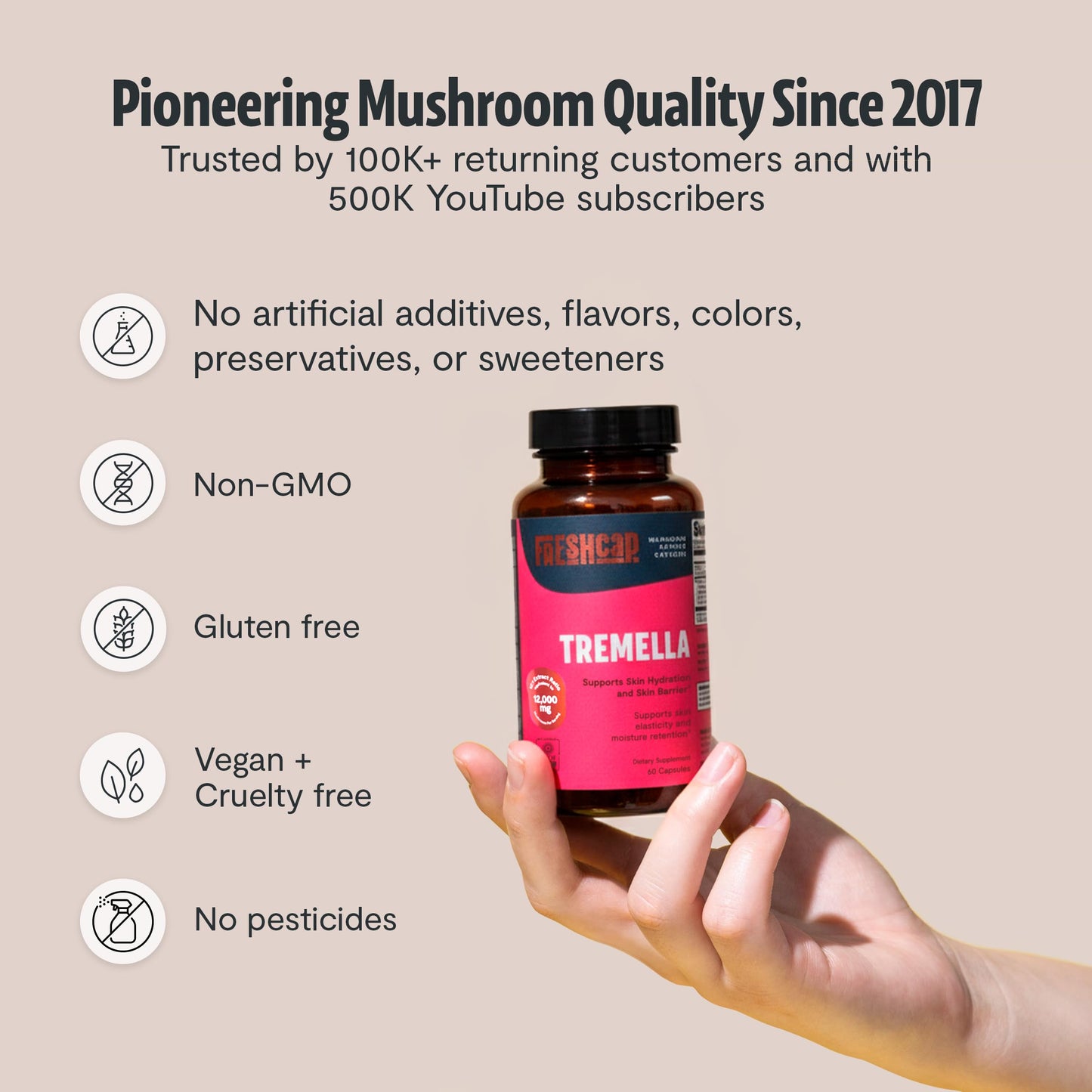 FreshCap Mushrooms Premium Organic Lions Mane Capsules - 14:1 Fruiting Body Extract with 31% Beta-Glucans - 3rd-Party Tested Nootropic for Clarity, Focus & Cognitive Support (120 Capsules)