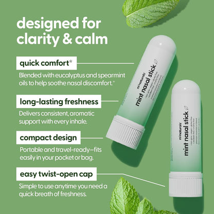 Mint Nasal Stick, Nasal Inhaler, Essential Oil Aromatherapy, 4 Sticks by M3