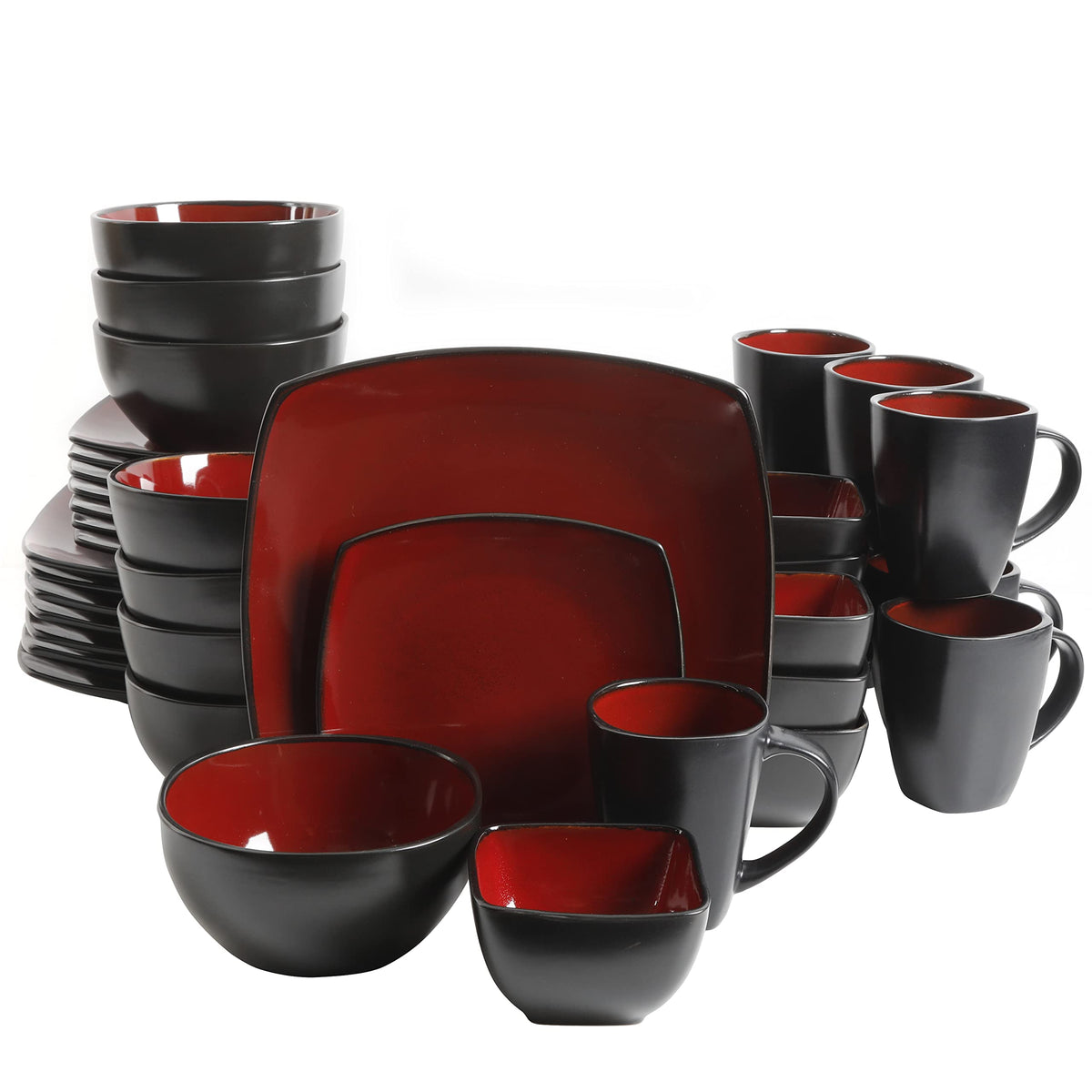 Gibson Soho Lounge Square Reactive Glaze Stoneware Dinnerware Set, Service for 8 