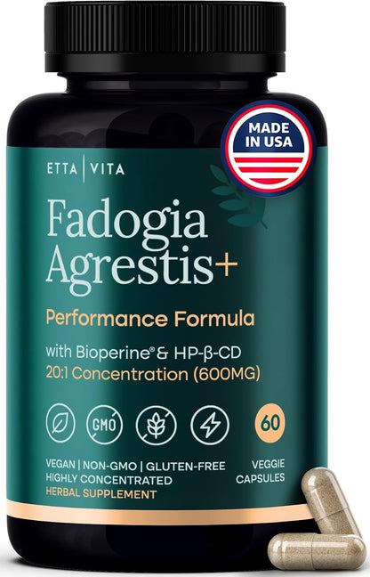 Fadogia Agrestis 600mg Supplement for Men, Energy, Drive & Stamina Support | Concentrated herbal extract for energy, muscle & workout recovery, vegan, non-GMO, gluten free, made in USA
