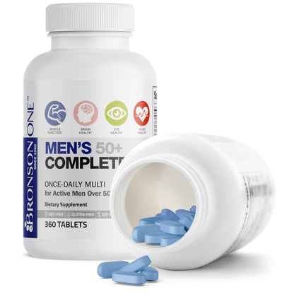 Bronson ONE Daily Mens 50+ Complete Multivitamin Multimineral, 180 Tablets | Once-Daily, Targeted Nutrition For Active Men Over 50, Non-GMO, Gluten-Free, Soy-Free