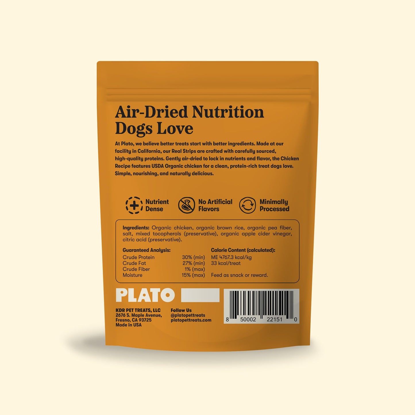 Plato Real Strips Turkey & Pumpkin Recipe Dog Treats, Air-Dried High-Protein Grain-Free Soft Strips with Real Pumpkin, 18 oz