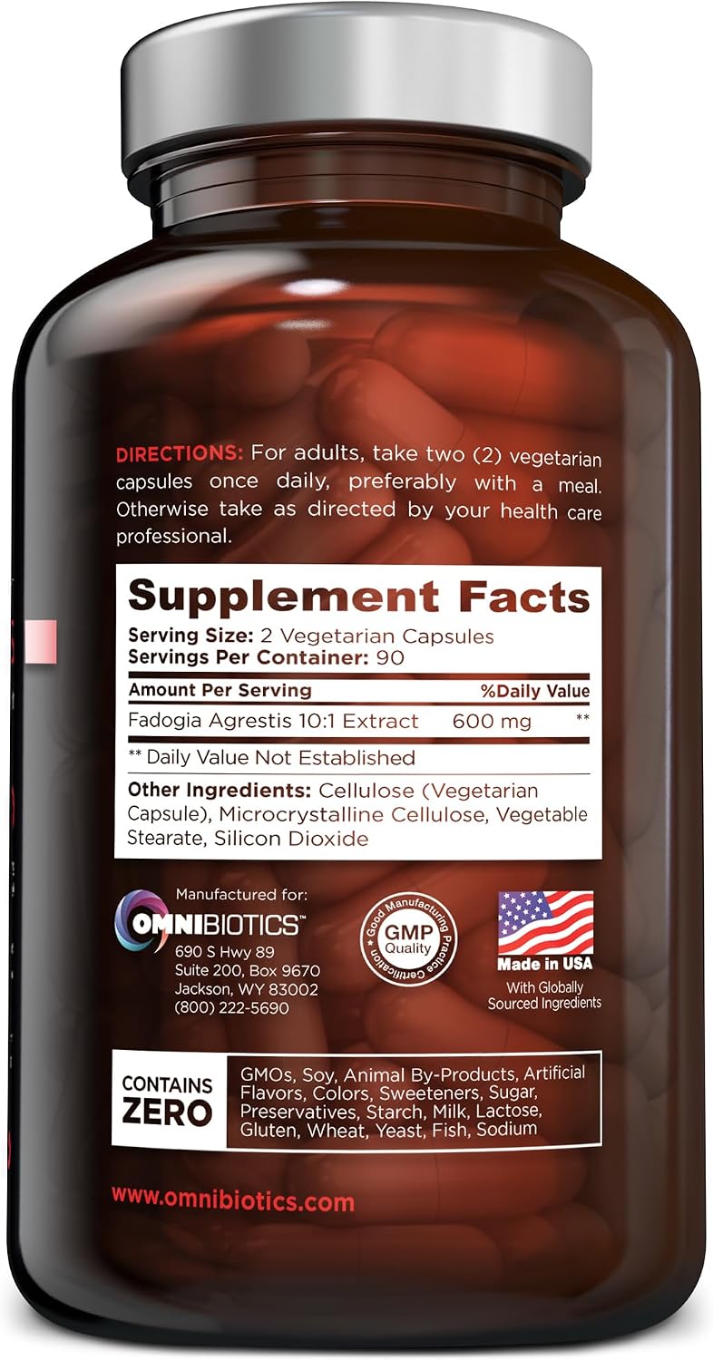 OmniBiotics Fadogia Agrestis 600mg Per Serving (180 Capsules) - 100% Standardized 10:1 Extract Supplement for Muscle Growth & Recovery, Increase Energy, Athletic Performance (90 Days)