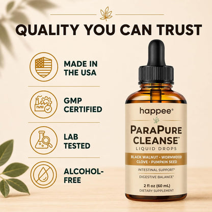 Happee ParaPure Cleanse for Humans Wormwood Black Walnut Clove 2 Fl. Oz | All-in-One Herbal Liquid Drops - Detox Support, Intestinal Guard, Gut Health & Microbiome Support, 60 Day Supply