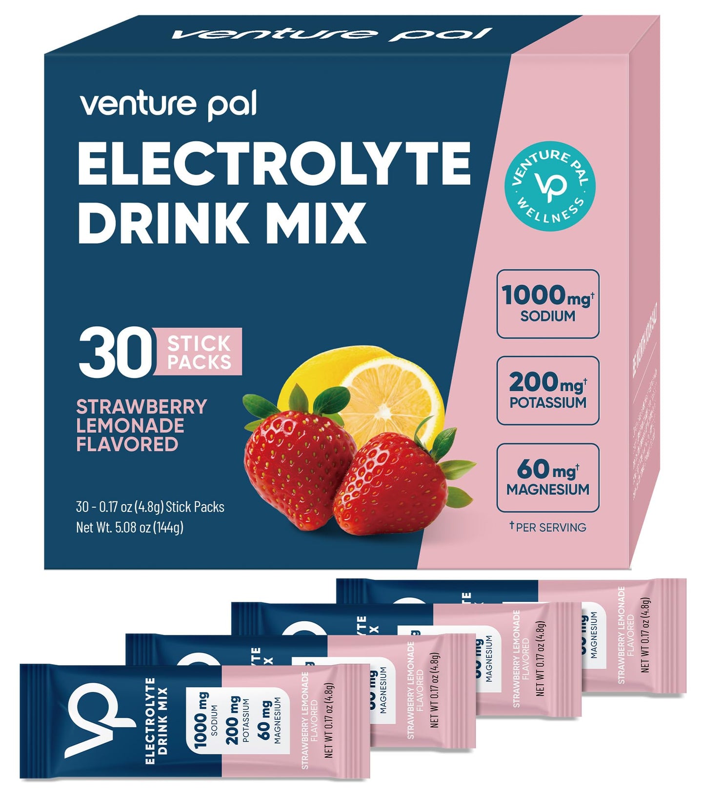 Venture Pal High Sodium Sugar Free Electrolytes Powder Packets, 16 Count | Hydration Packets with Sodium, Magnesium & Potassium, Vitamins, Zero Calories, Vegan, Keto & Paleo Friendly
