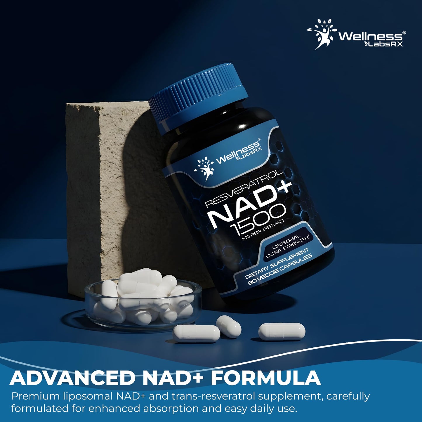 Wellness LABSRX Liposomal NAD Supplement, 1500mg - NAD Resveratrol Supplement for Women and Men, NAD+ Support Cellular Health, Energy & Anti Aging - 90 Count