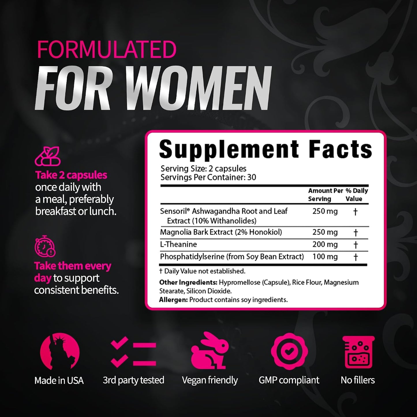 Bold Buns Cortisol Supplements for Women - Cortisol Support Stress & Mood Balance Supplement with Sensoril® Ashwagandha, Magnolia Bark, L-Theanine - Supports Calm, Focus & Sleep (60 Vegan Capsules)