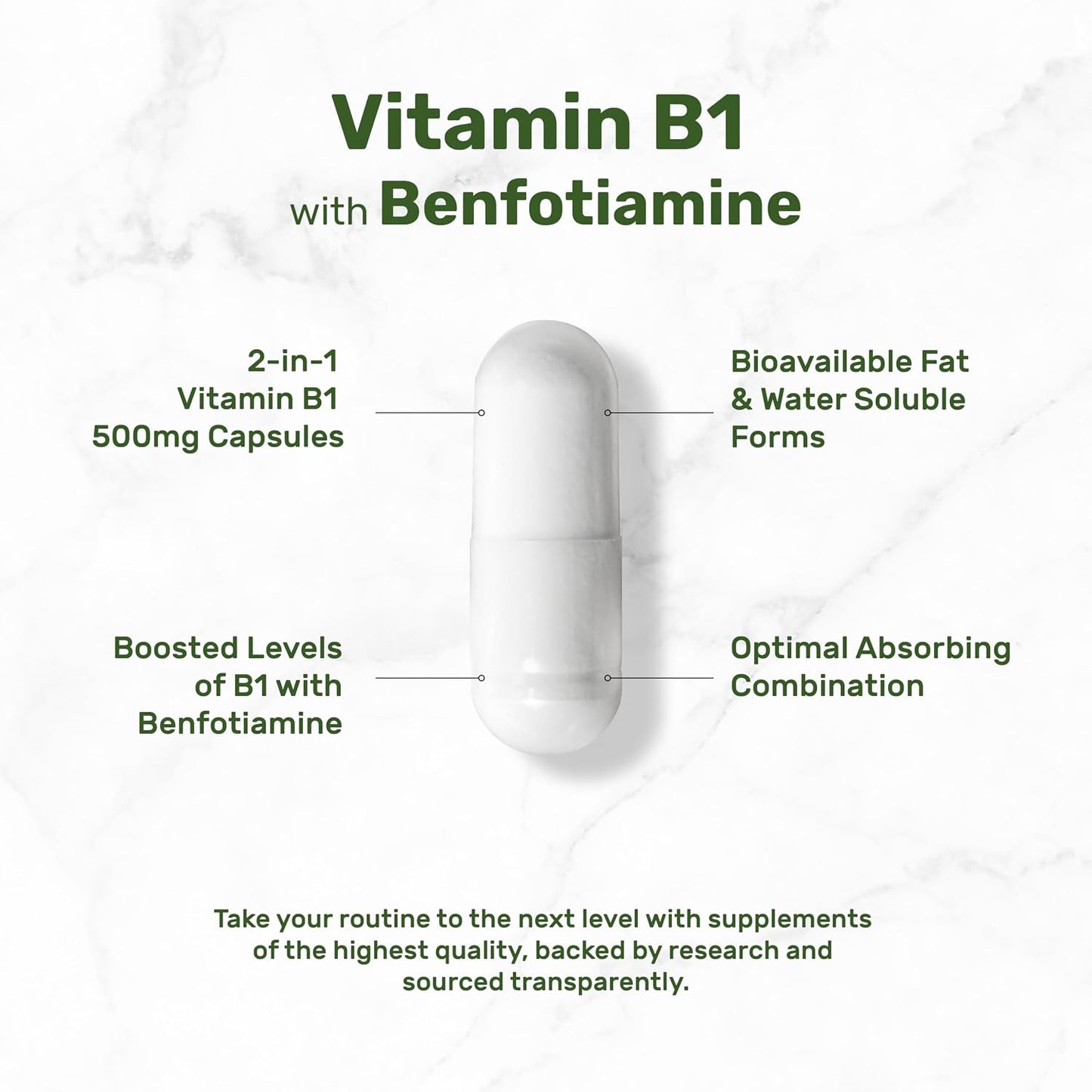 DEAL SUPPLEMENT Vitamin B1 500mg with Benfotiamine, 240 Capsules – 2 in 1 Enhanced Formula – Fat & Water Soluble Thiamine B1 Supplement – Third Party Tested, Non-GMO, No Gluten
