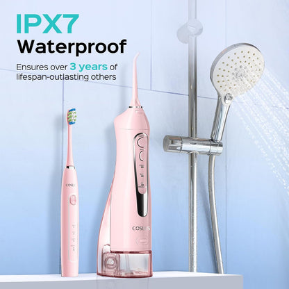 COSLUS C20C41 Water Flosser Electric Toothbrush Combo, Pink Oral Clean Kit