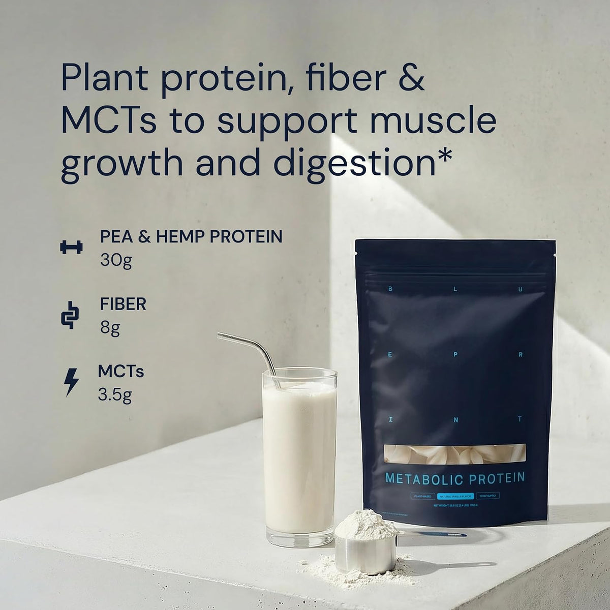 Blueprint Bryan Johnson Vegan Protein Meal Replacement – Plant Based Hemp Protein with 30g Protein Per Serving – Low Calorie, Flavored Protein for Women & Men – Dairy Free – 15 Servings - Vanilla