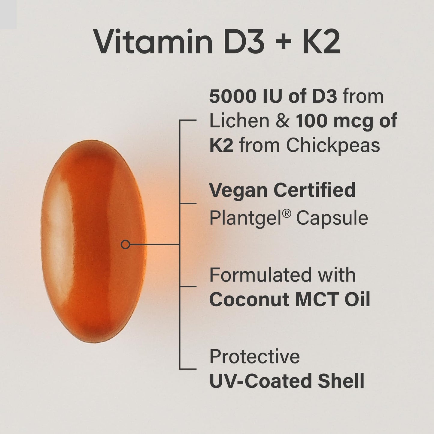 Sports Research® Vitamin D3 + K2 w/ Coconut Oil - Vegan Vitamin D 5000iu & Mk7 Vitamin K 100mcg for Bone & Immune Support - Vegan Certified · Non-GMO · Soy Free - 60 Softgels